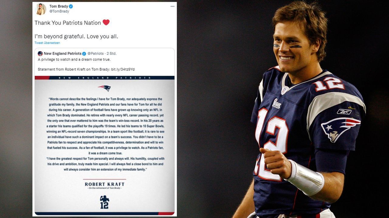 Nach Rücktritts-Post: Tom Brady bedankt sich auch bei den New England Patriots  - Bildquelle: Getty Images / Twitter Tom Brady 
