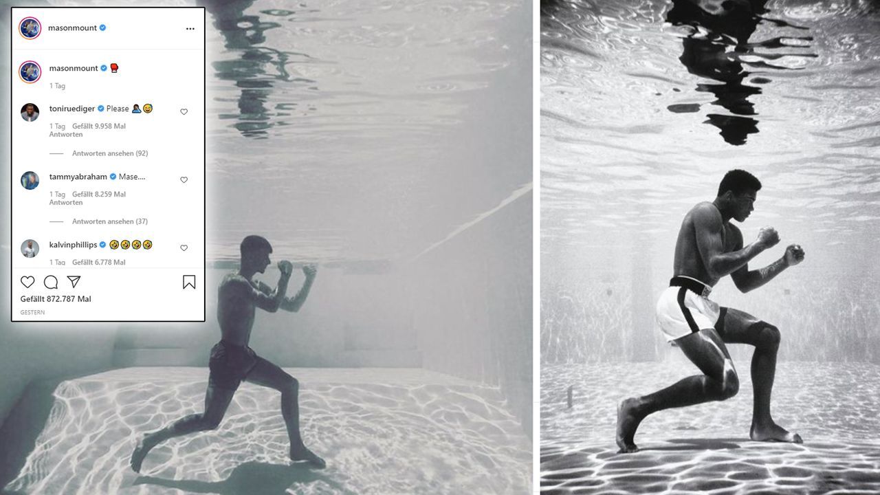 Mason Mount auf den Spuren einer Box-Legende - Bildquelle: Flip Schulke/"Ali Underwater", Instagram/Mason Mount