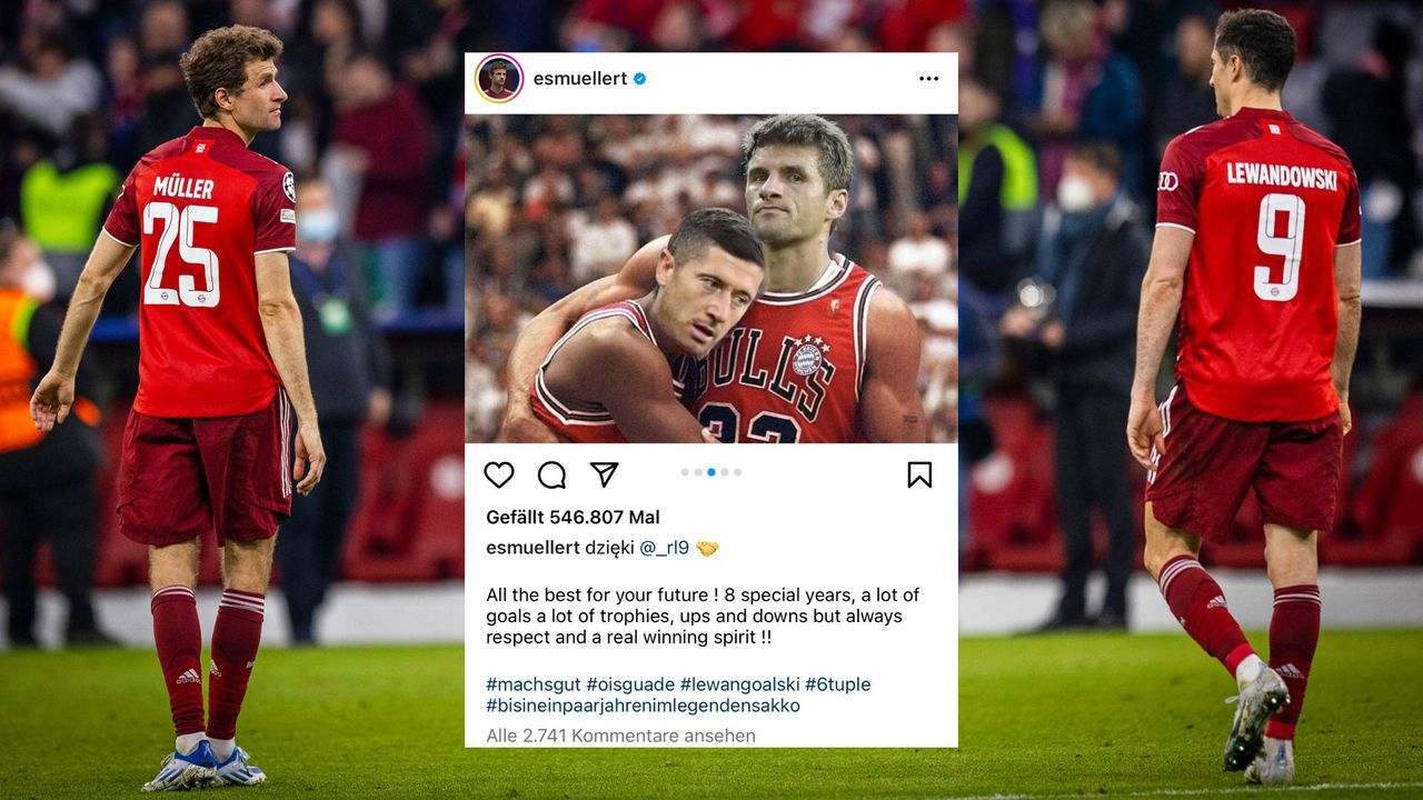 Kurioser Abschied: Müller und Lewandowski als Jordan und Pippen - Bildquelle: Imago Images / Instagram @esmuellert
