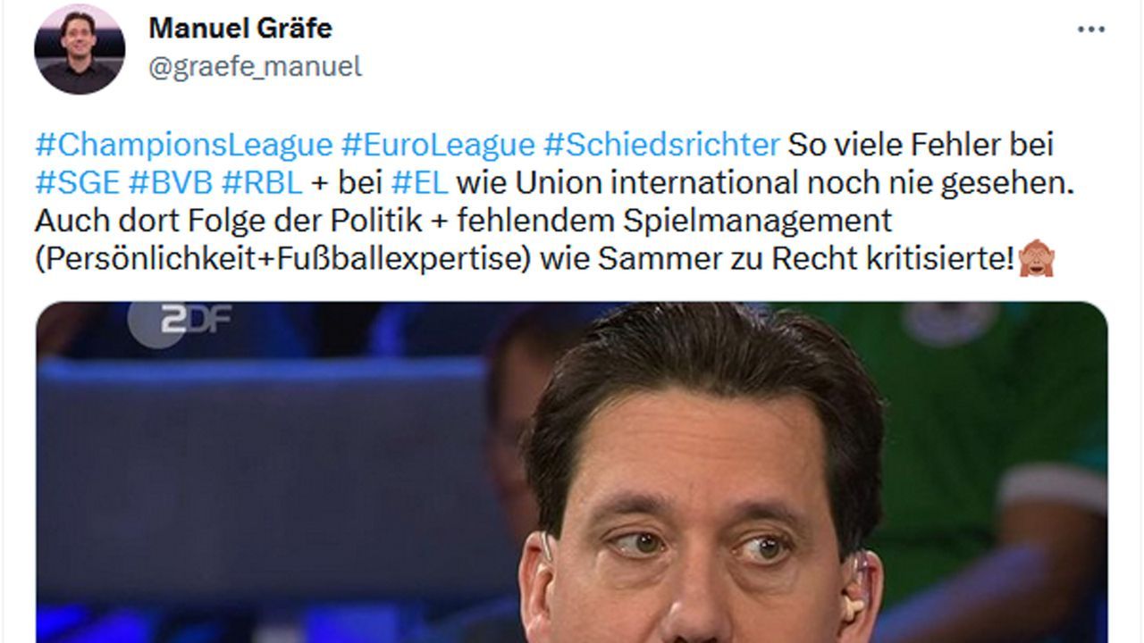 Gräfe kritisiert auch internationale Schiedsrichter - Bildquelle: twitter.com/graefe_manuel