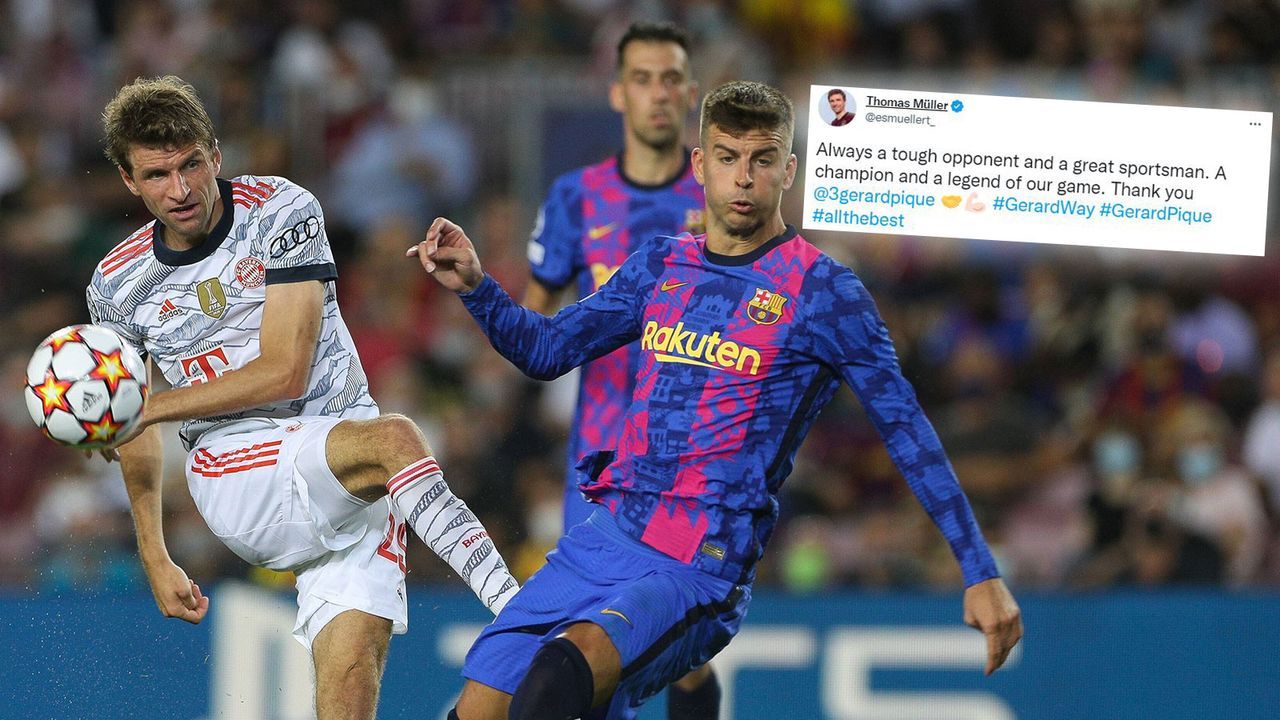 Thomas Müller huldigt Barca-Legende Pique - Bildquelle: Imago Images/twitter.com @esmuellert