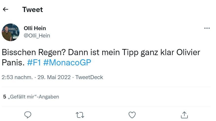 So reagiert das Netz auf den Monaco-GP - Bildquelle: twitter.com/Olli_Hain