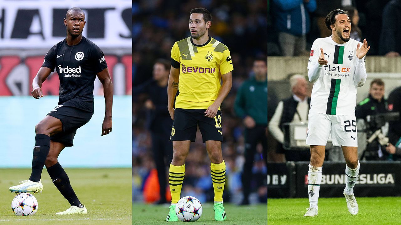 Evan N'Dicka (Eintracht Frankfurt), Raphael Guerreiro (Borussia Dortmund) und Ramy Bensebaini (Borussia Mönchengladbach)