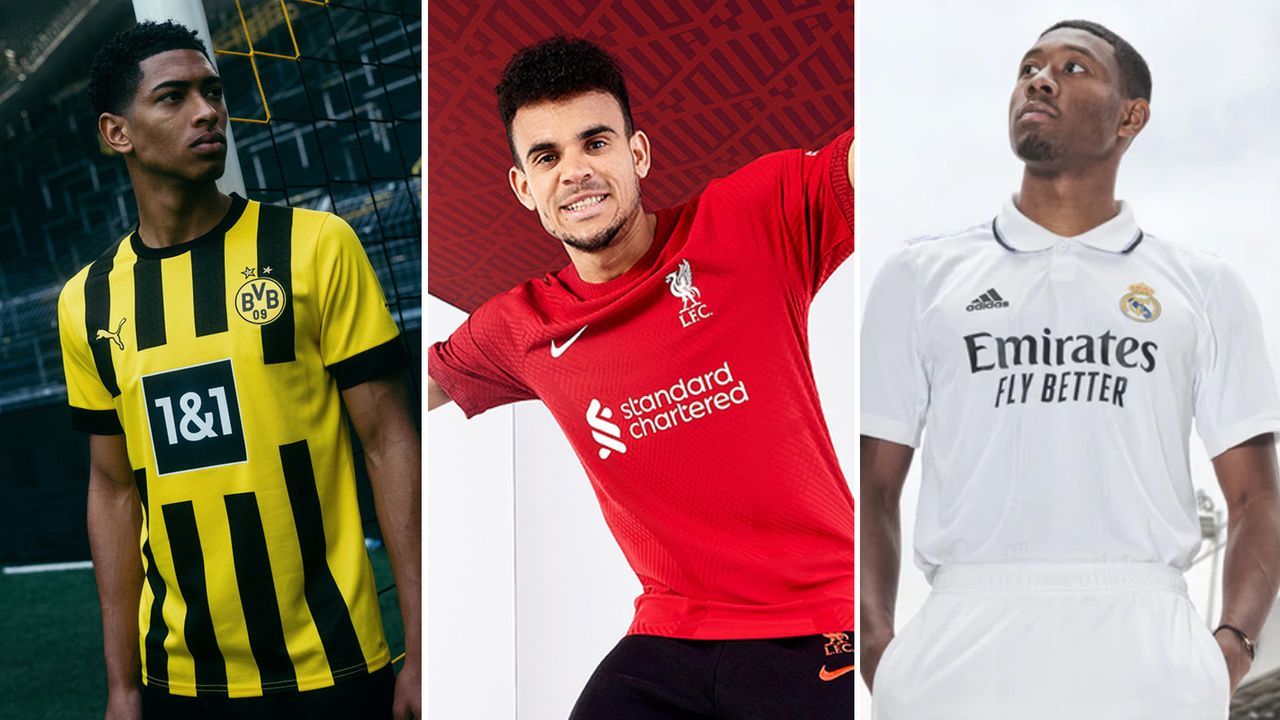 Die neuen Trikots der Top-Teams in der Saison 2022/2023 - Bildquelle: Twiter Borussia Dortmund, Liverpol FC, Real Madrid