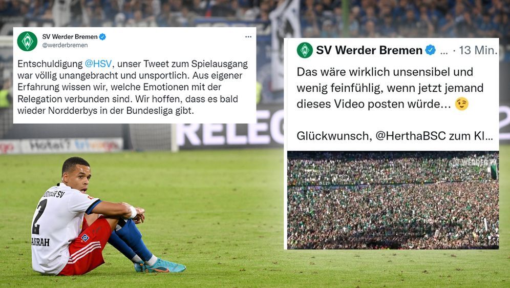Werder Bremen trollte zunächst den HSV und entschuldigte sich später dafür - Bildquelle: imago/twitter@werderbremen/twitter@Gaalo9x2__
