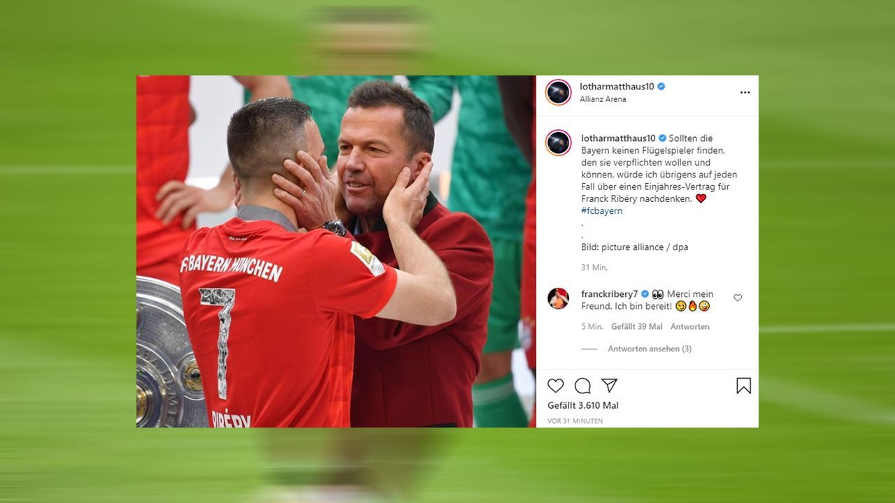 Matthäus empfiehlt Ribery-Transfer via Instagram - FCB-Legende fühlt sich "bereit" - Bildquelle: Imago Images/Instagram.com @lotharmatthaus10