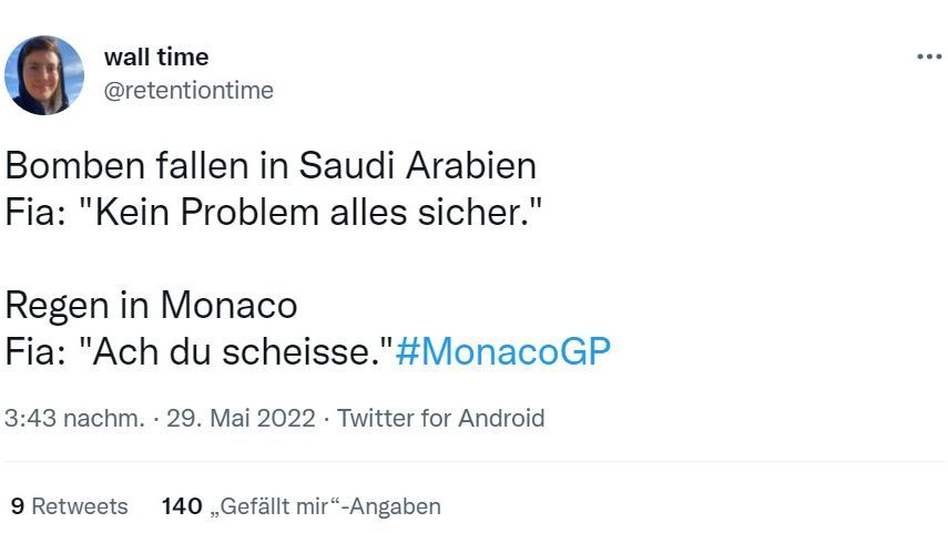 So reagiert das Netz auf den Monaco-GP - Bildquelle: twitter.com/retentiontime